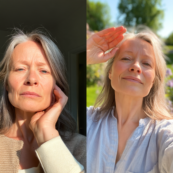 Clienta madura mostrando su cabello con confianza