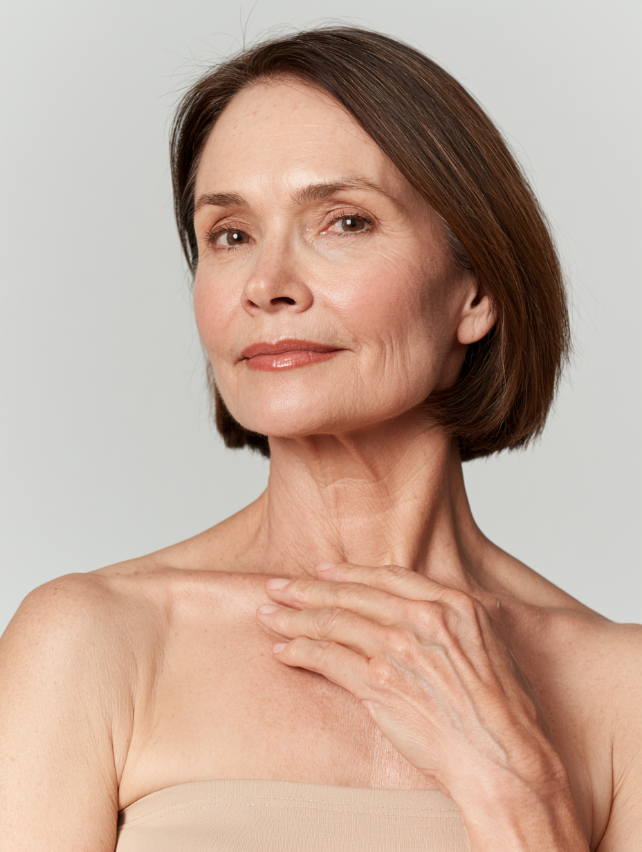 Retrato de mujer con cabello castaño corto